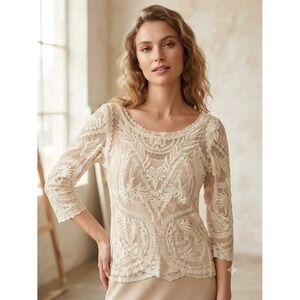 NWT Papillion Ivory Lace Embroidered L/XL Sheer Boho Festival Romantic Ethereal